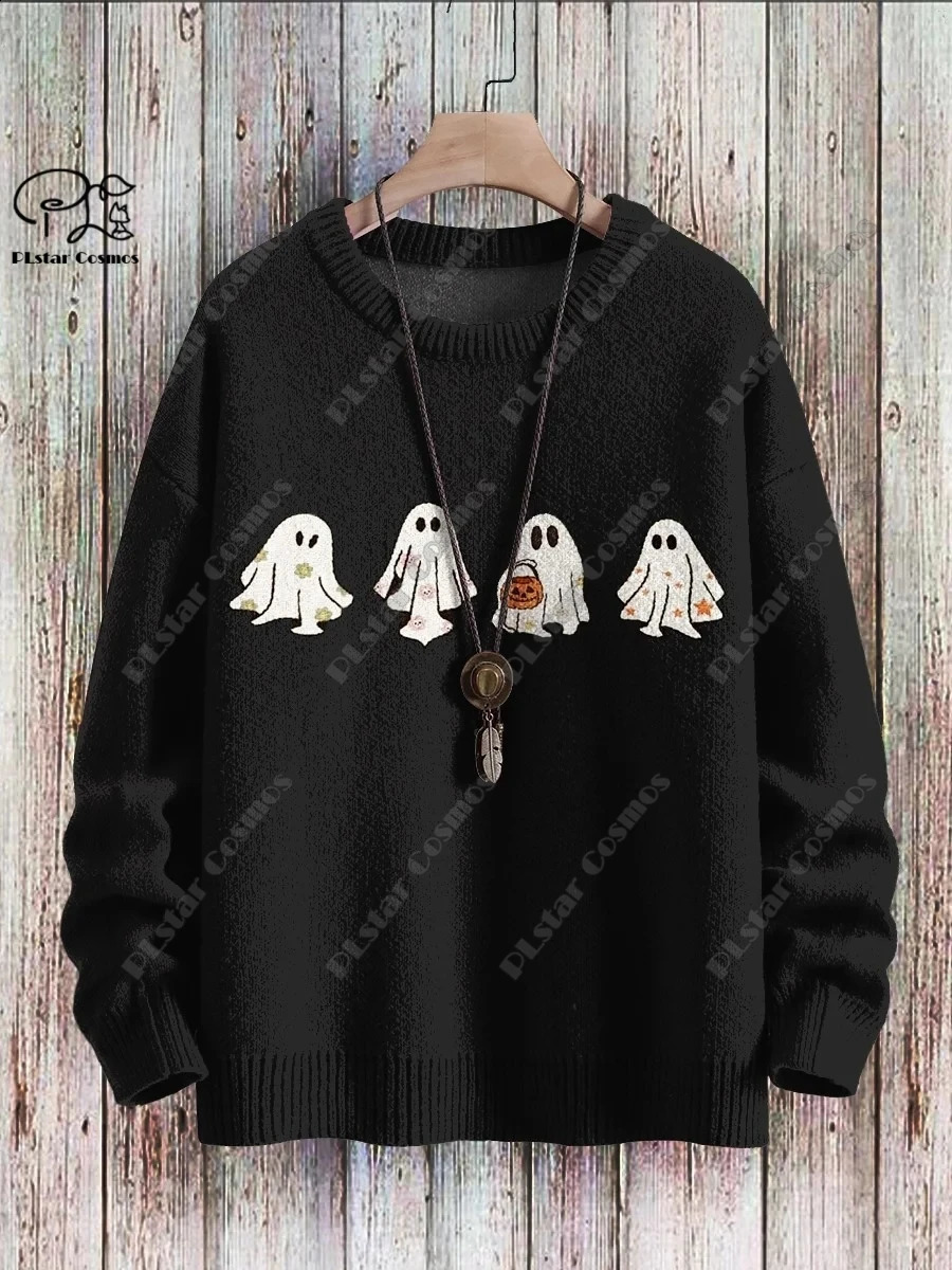 3D printed Halloween series scary ghost pattern ugly sweater street casual winter sweater warm product W-2 240821