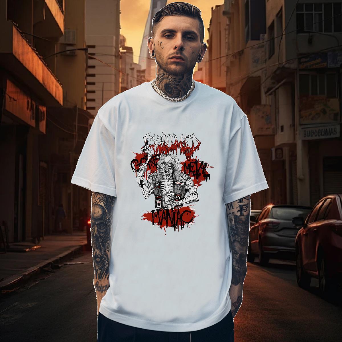 Wholesale Tshirts 230g Cotton Daily Wear skull Breathable Crew Neck T-Shirts for Men Loose Fit White Plus Size Top Tees