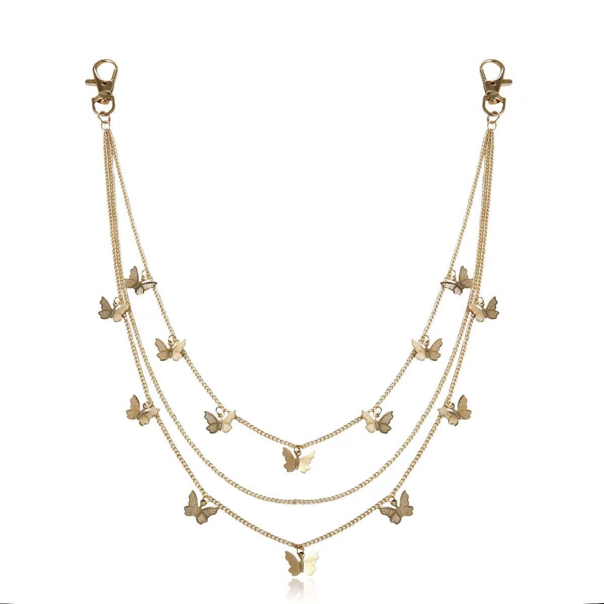 18K Gold Silver Plated Multilayer Statement Butterfly Charm Belly Chains for Women Waist Chains Wear on Trousers Dangle Tassel Body Jewelry Nice Gift