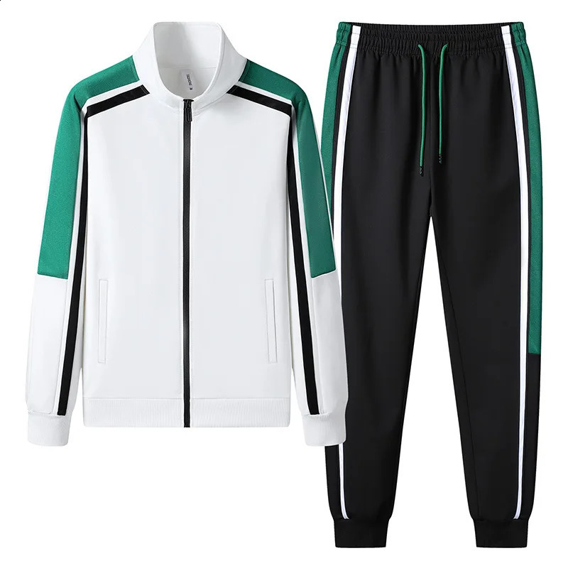 Fashion Korean Version Mens Patchwork Zippered SportswearPants Set Spring Autumn Leisure Jogging Fitness Two-Piece Set 240821
