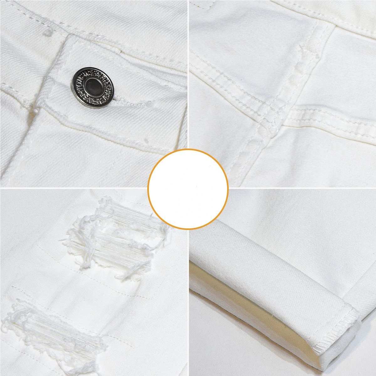 White Jeans Men All-match Fashion Ripped Hole Slim Stretch Harem Pants Comfortable Male Streetwear Denim Trousers 240821