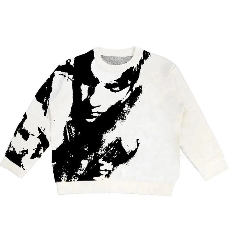 Abstract Art Y2k Harajuku Face Graphics Aesthetics Crew Neck Pullover Knit Warm Loose Oversized Sweater Women Autumn Winter EMO 240821