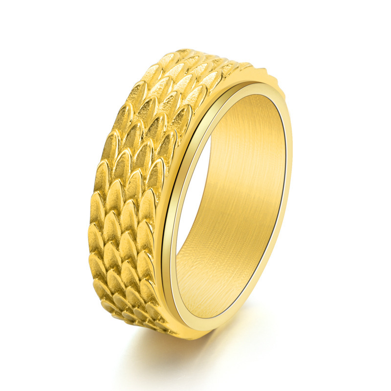 Retro dragon scale rotatable titanium steel ring, fashionable men's trendy and atmospheric European and American ring accessories