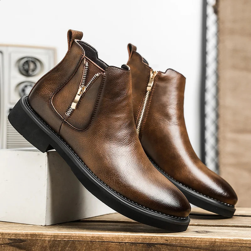 British style mens Chelsea boots fashion mens Chelsea boots leather elastic band ankle boots business dress shoes 240821