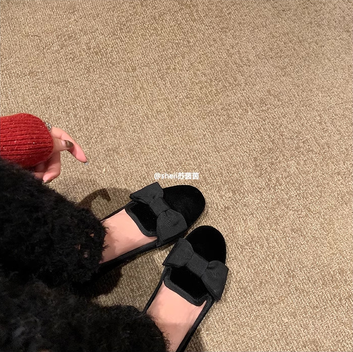 Ddmysports Su Yinyin Same Style Christmas Girl Amin Velvet Bow Lazy Appy Women S Singles Shoes OUTDOOR