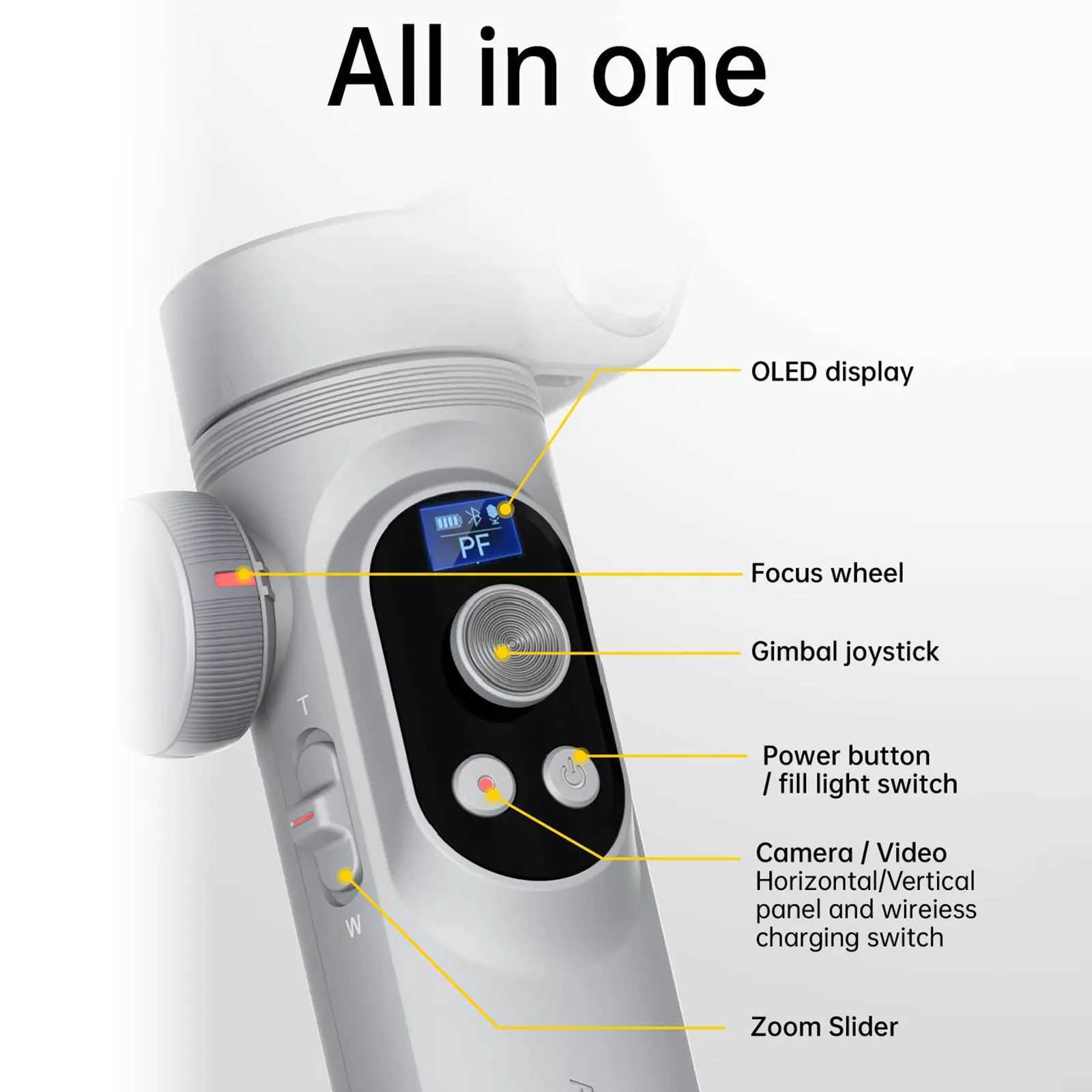 AOCHUAN Smart X Pro Kit 3-Axis Smart Gimbal Stabilizer Set With RGB Magnetic Light OLED Display LED Light Focus Wheel Grey CL240821