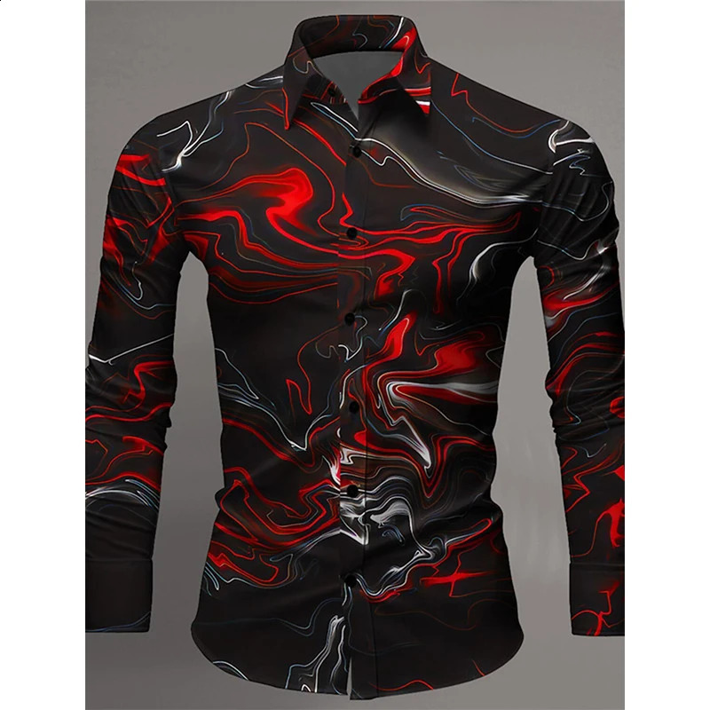 3D printing color gradient art abstract graphics mens casual shirt long sleeved plus size elastic fabric dress shirt 240821
