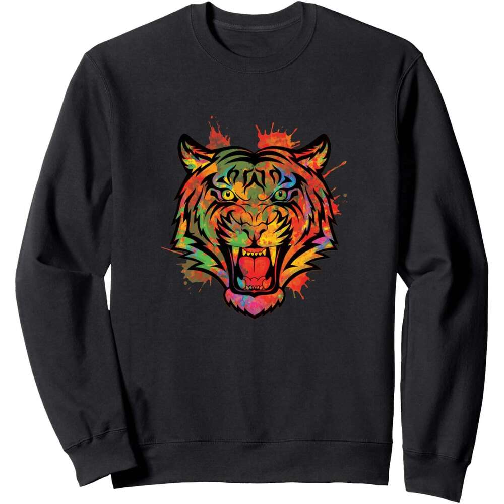 Long Sleeve Shirts for Men sweatshirt Tiger Face Design Colourful Fierce Animal Lover Gift Sweatshirt T shirt Tee Streetwear Casual tops clothes