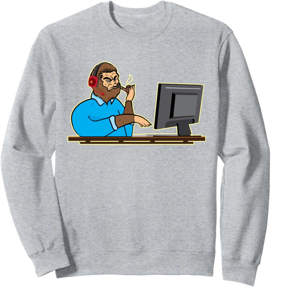 Long Sleeve Shirts for Men sweatshirt Funny Bigfoot Computer Typist Workaholic Gift Sweatshirt T shirt Tee Streetwear Casual tops clothes