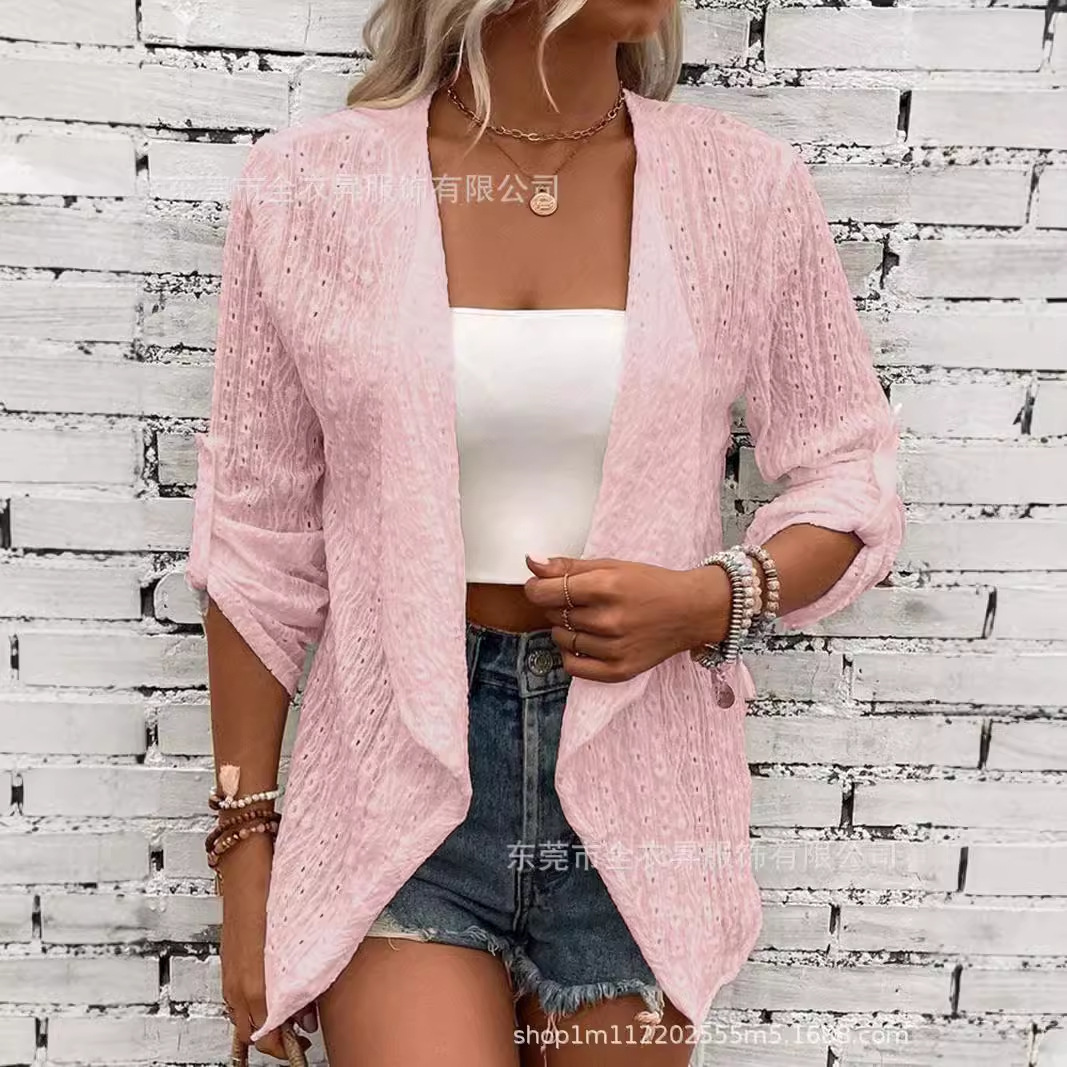 2024 Autumn/Winter TEMU New Women's Solid Color Casual Knitted Cardigan