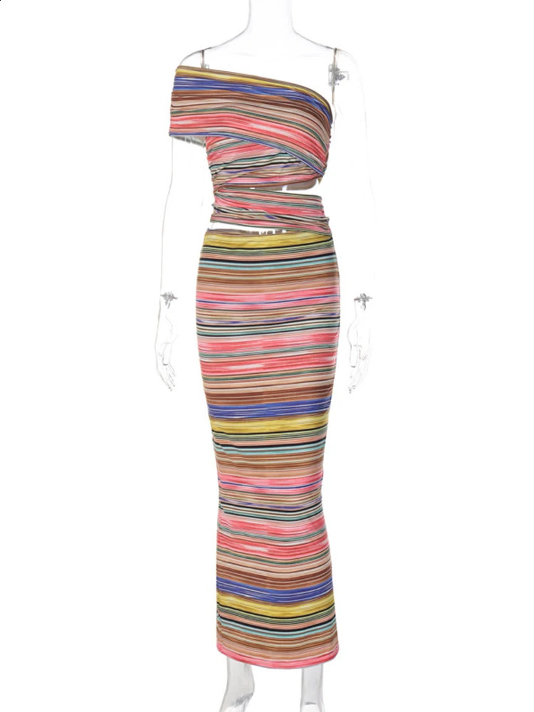 Hugcitar Stripe Y2K Clothes Sleeveless Backless Bodycon Evening Maxi Dresses Hollow Out Women Club Birthday Party Outfits 240821