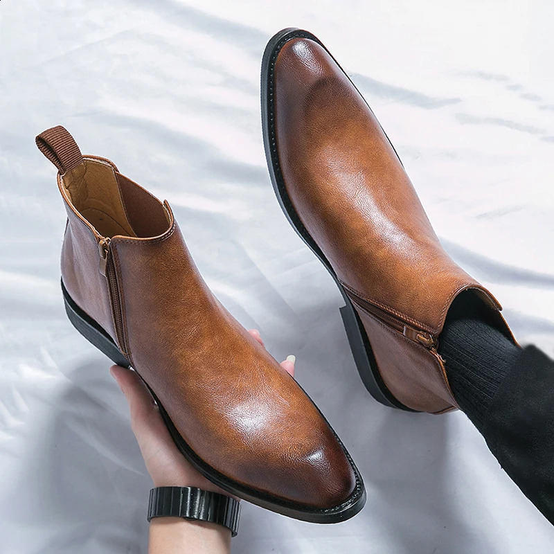 British style Chelsea boots mens ankle boots fashion zipper retro business formal boots Antumn Bota Masculina Plus size 39-45 240821