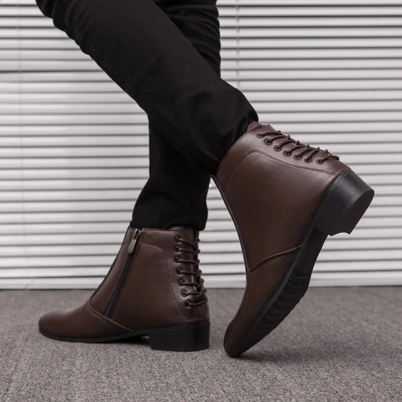 Classic Mens Corner Boots Brown Low Heel Mens Dress Boots Mens Premium Shoes Mens Ankle Boots Large Size 47 240821