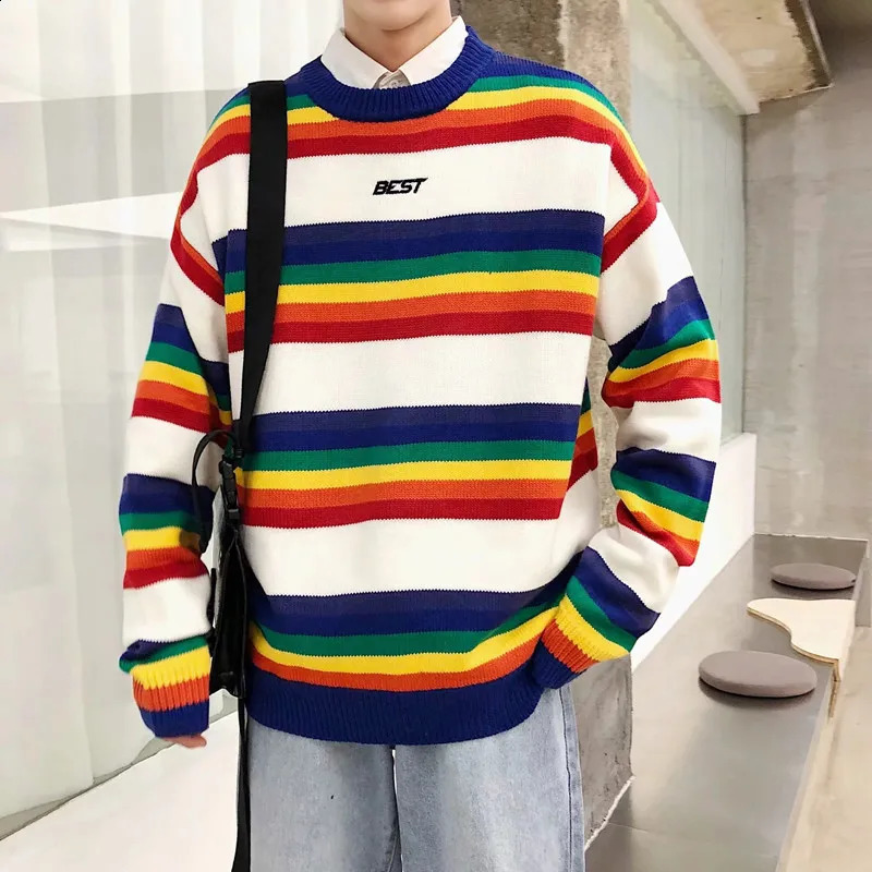 Mens O-neck Pullover Autumn Winter Patchwork Long Sleeve Spacious Long Sleeve Clothes Knitted Casual Male Sweater Drop 240821