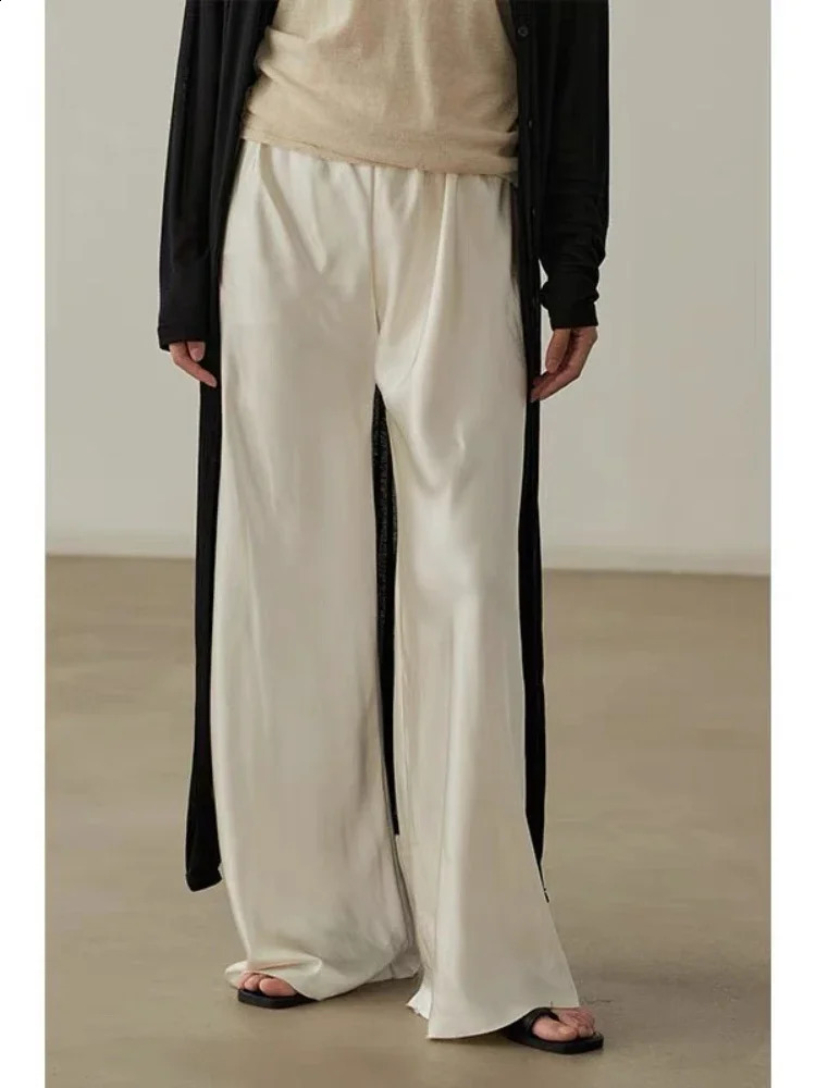 Deeptown Elegant Satin Pants Womens Summer Wide Leg Trousers Casual Baggy Korean Fashion Female Office Wear Black Pants 240821