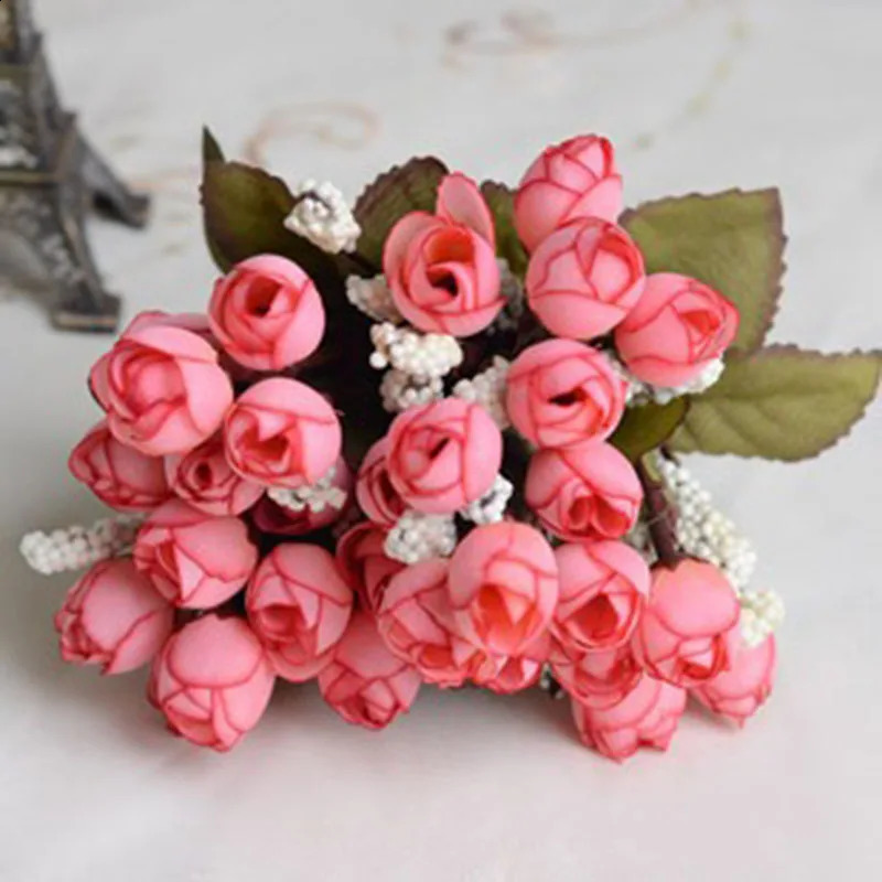 Multi Colors 15 heads/bouquet small bud roses bract simulation flowers silk rose decorative Flowers Home decorations for Wedding 240820