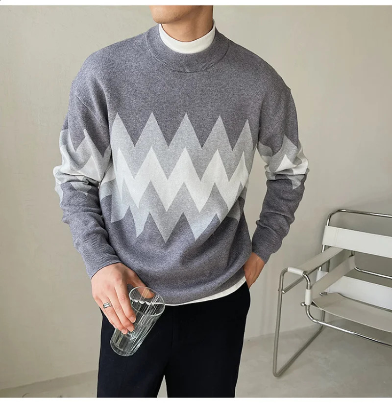 British Style Fashion Color Contrast Print Sweater Men Pullover Sweater Pull Homme Autumn Sweater For Men Knitted O-Neck Sweater 240821
