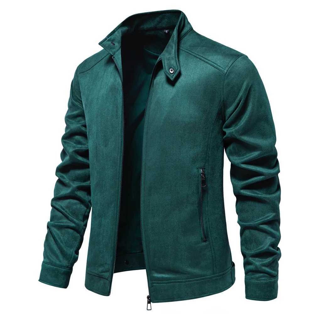 AIOPESON New Mens Stand Collar Zip Suede Jacket Fashion Casual Business Faux Leather Trucker Jackets Coat for MenXJ240820