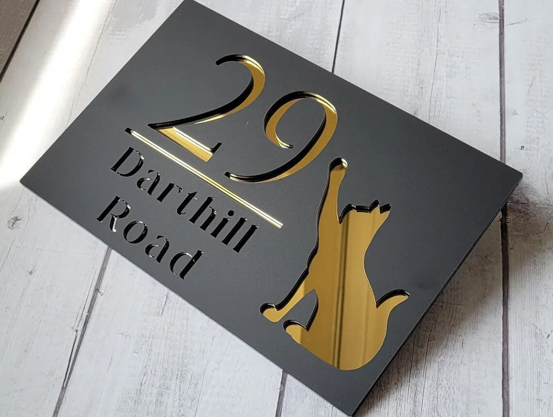 Personalized Door Number Sign Double Layered Acrylic Custom House Plate Modern Home Office Address Pet Pattern Sign 240821