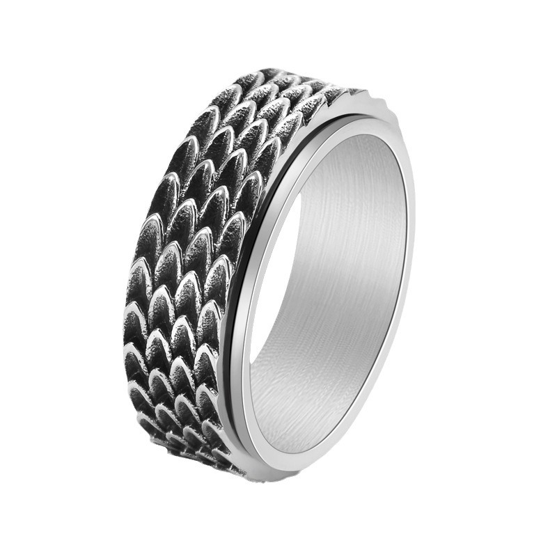 Retro dragon scale rotatable titanium steel ring, fashionable men's trendy and atmospheric European and American ring accessories