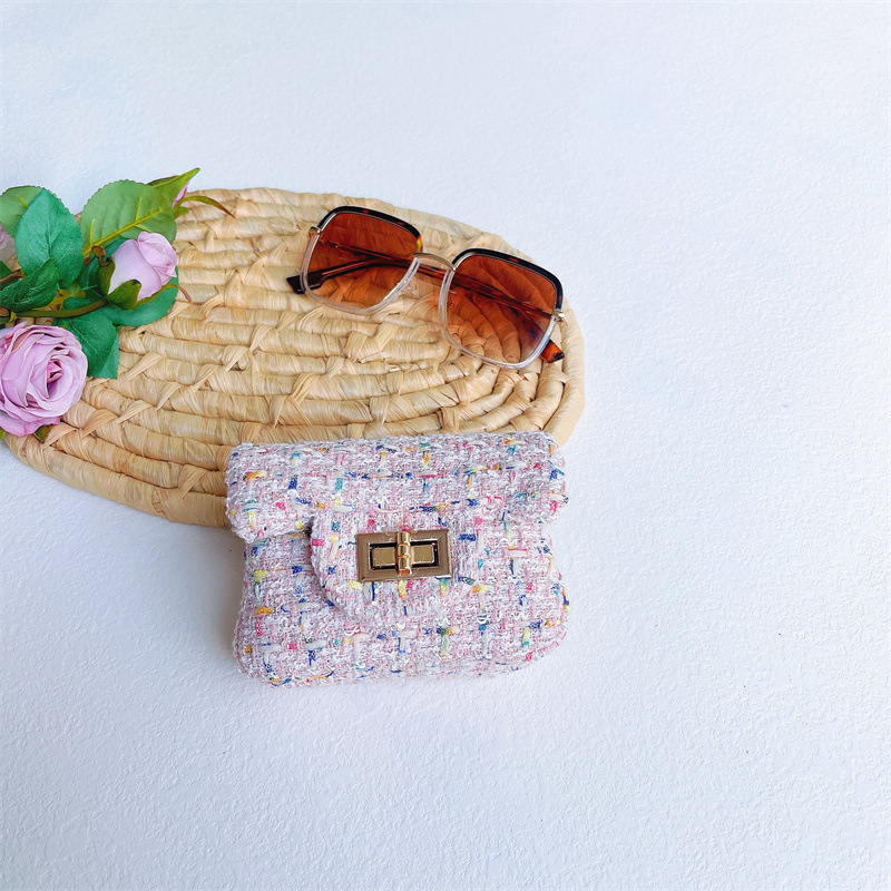 Girls' chain small fragrance style children's solid color mini bag, Korean version versatile single shoulder diagonal cross thick thread acc