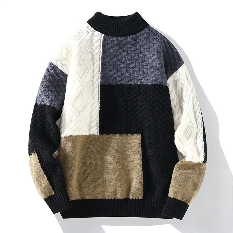 Japanese Vintage Sweater for Men Loose Fit Patchwork Knit Pullover Autumn Winter Casual Knitted Top Men Women Jumper 240821