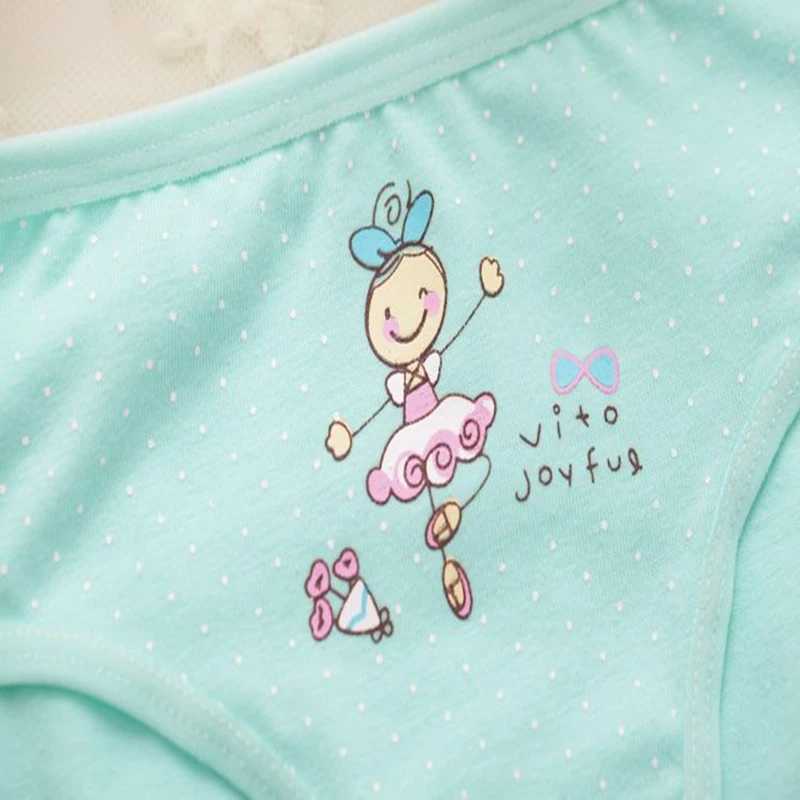 4 Pcs/Lot Kids Cotton Briefs Girls Panties Cartoon Pattern Underpants Candy Colors Triangle Girls Underwear 2-10 Years Y240821