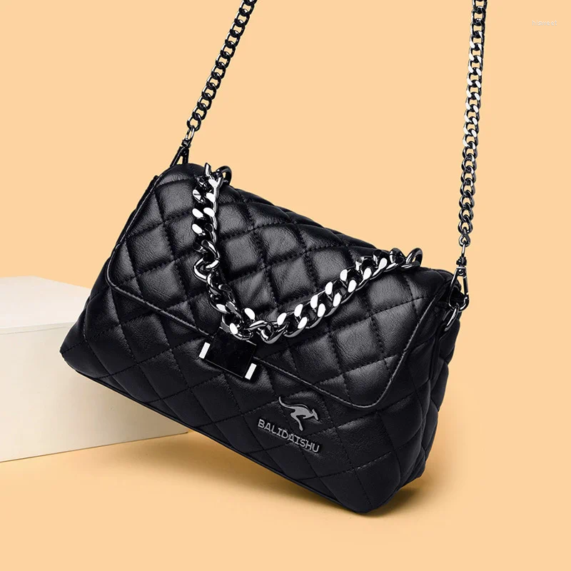 Bag Korean Fashion Rhombic Chain Women's Straddle Shoulder Broadcast Taschen Women Messenger Bags Leather Handbags Black