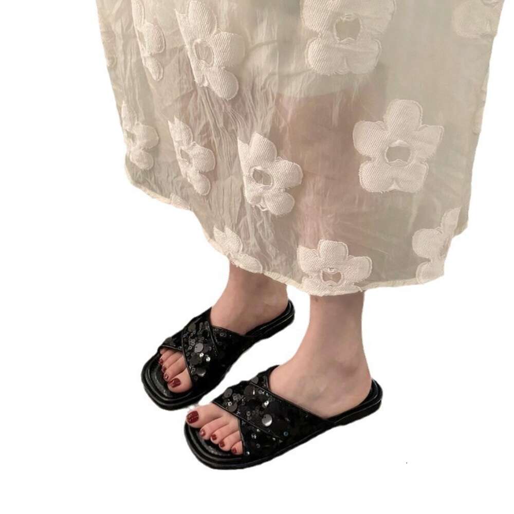 Ddmysports Scattered Galaxy Summer New Glitter Flat For Women S Outerwear Cool Slippers One Line Beach OUTDOOR