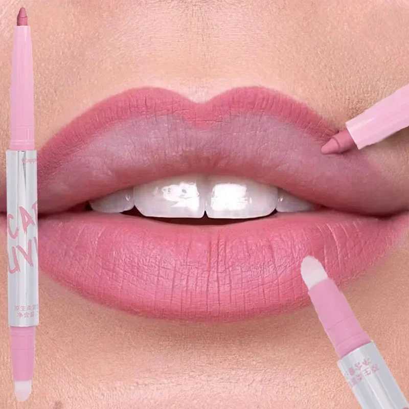 Double-end Matte Contouring Lip Liner Pen Long Last Smooth Non-stick Cup Moisturising Lipstick Pencil with Brush Beauty CosmeticXJ241209