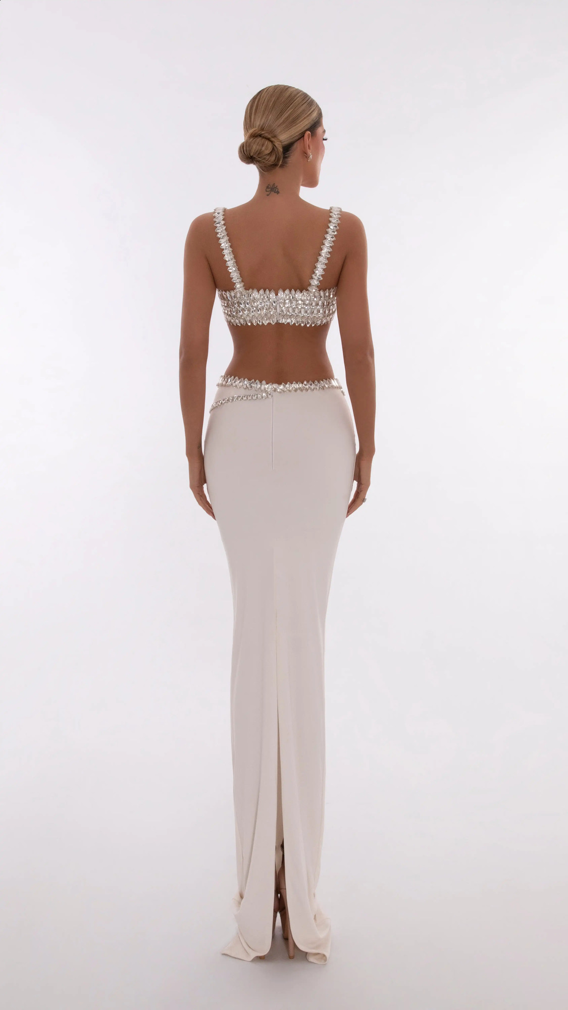 White Womens Sexy Square Neck Shining Crystal Hole Body Bandage Long Dress Celebrating Evening and Birthday 240820