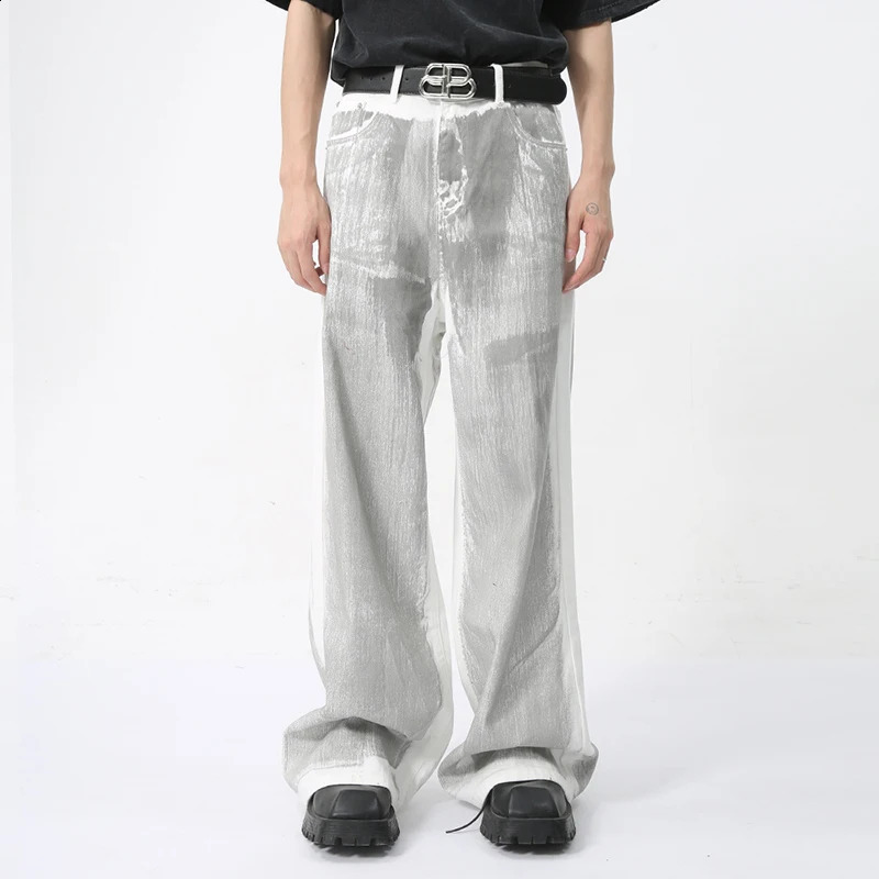 IEFB Summer Mens Jeans High Street Trendy Unique n Feeling Hand Painted Dirty Denim Pants Trendy Trousers 9C5898 240821