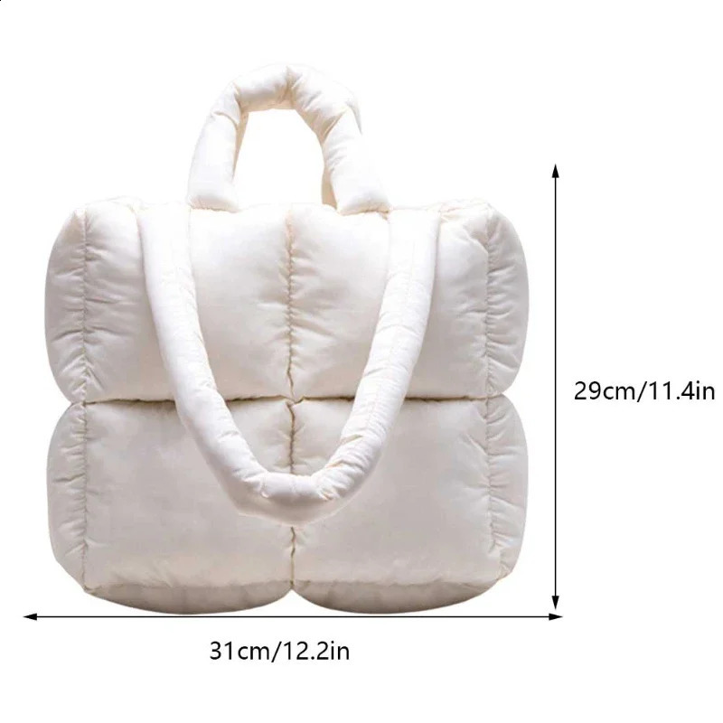 Puffy Shoulder Bag Women Quilted Space Cotton Down Feather Padded Large Capacity Handbag Winter Shopping Tote Bolsas 240820ZYl