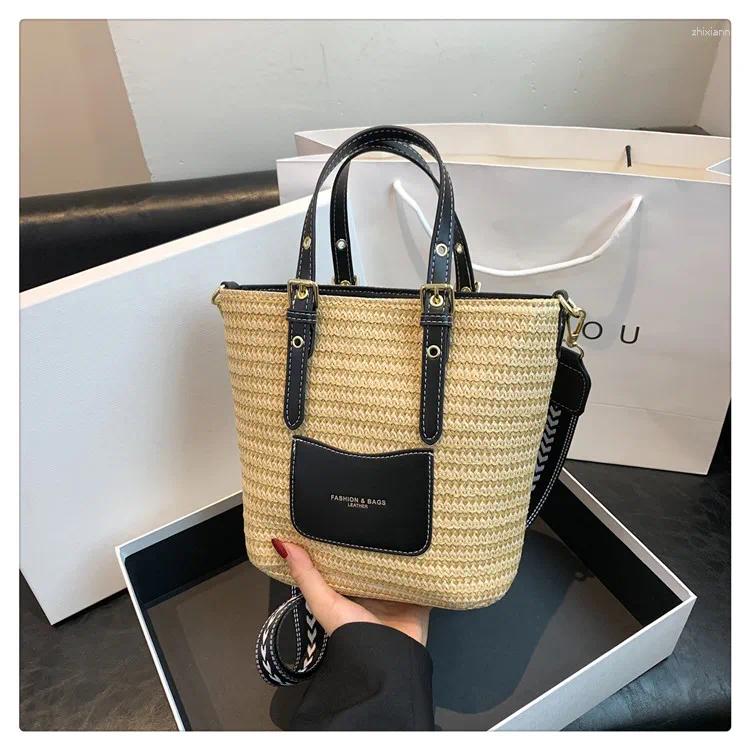 Totes Woven Straw Shoulder Bag Female Crossbody Bags For Women 2024 Designer Bucket Summer Beach Handbags Purse Travel Shopper 79b1