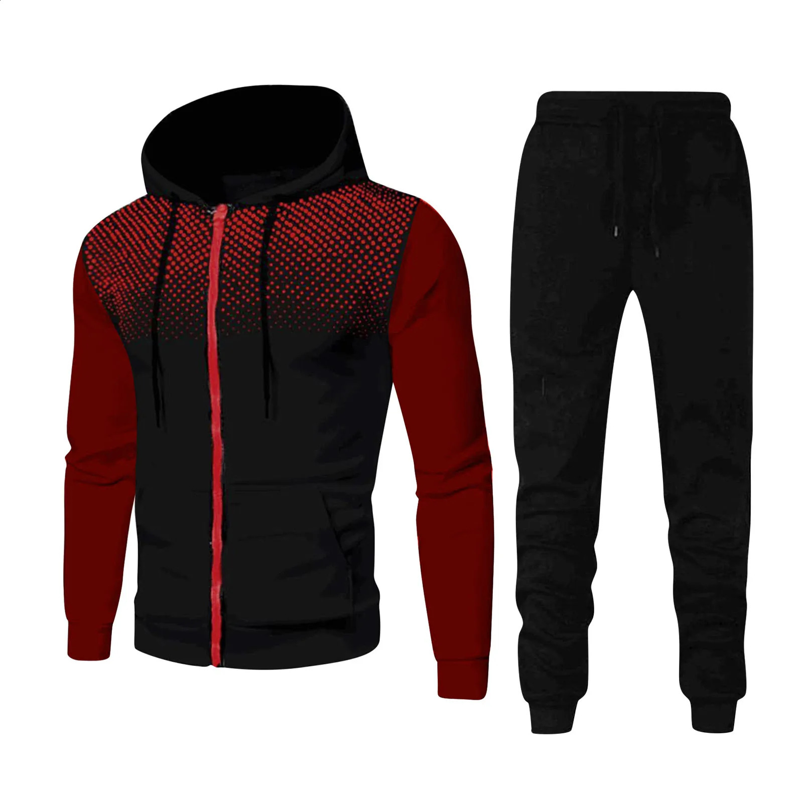 Mens Winter Sports Casual Fitness Suit With Dots Long Sleeve Pullover Hoodies Sweatshirt And Pants Man Clothing 240821