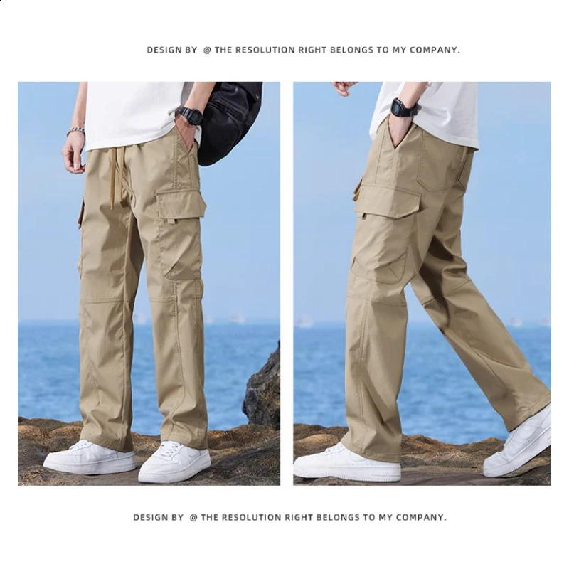 NStyle retro covers mens spring and summer loose multi pocket straight leg daily lazy suspender casual pants 240821