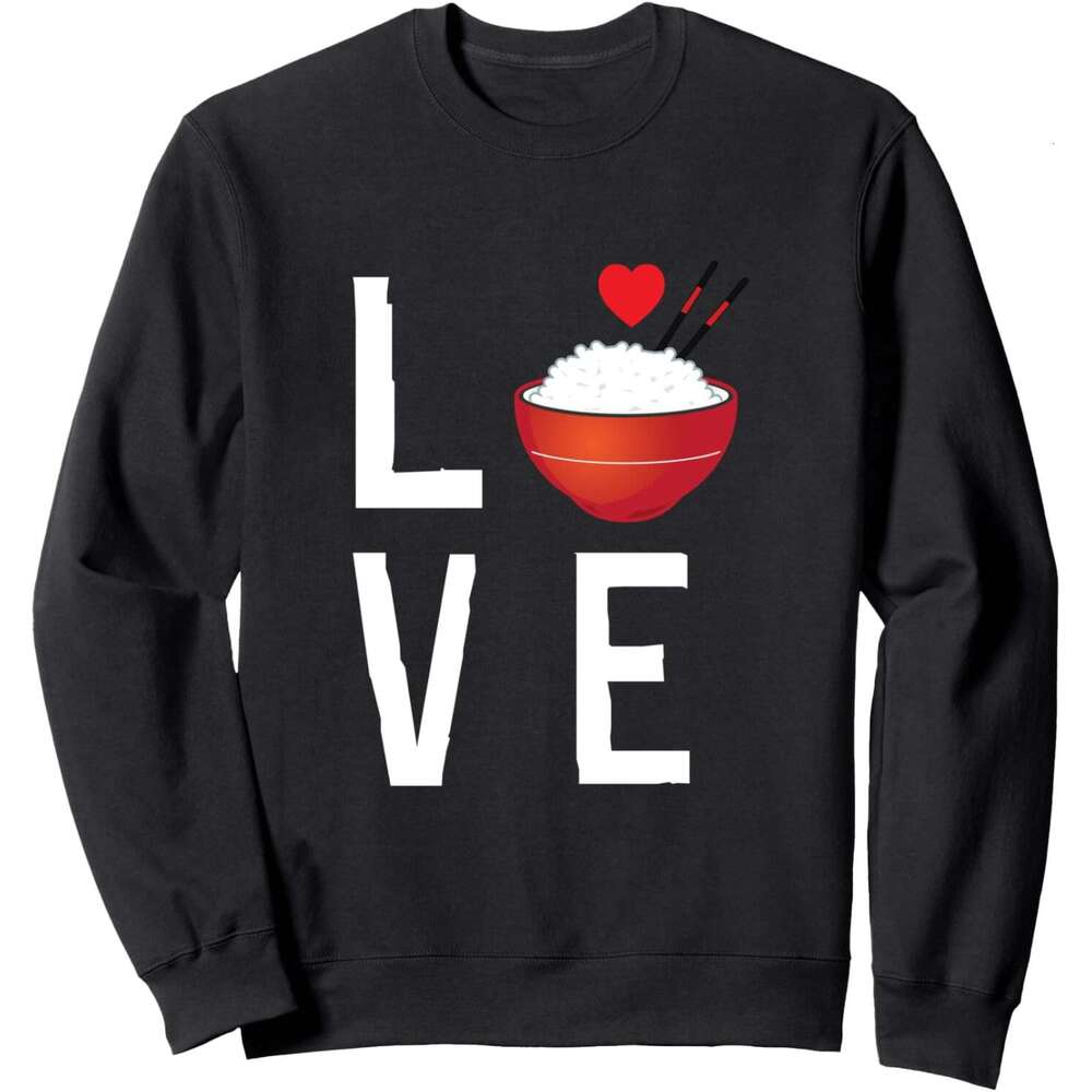 Long Sleeve Shirts for Men sweatshirt Love Rice Bowl Noodles Asian Food Funny Gift Sweatshirt T shirt Tee Streetwear Casual tops clothes