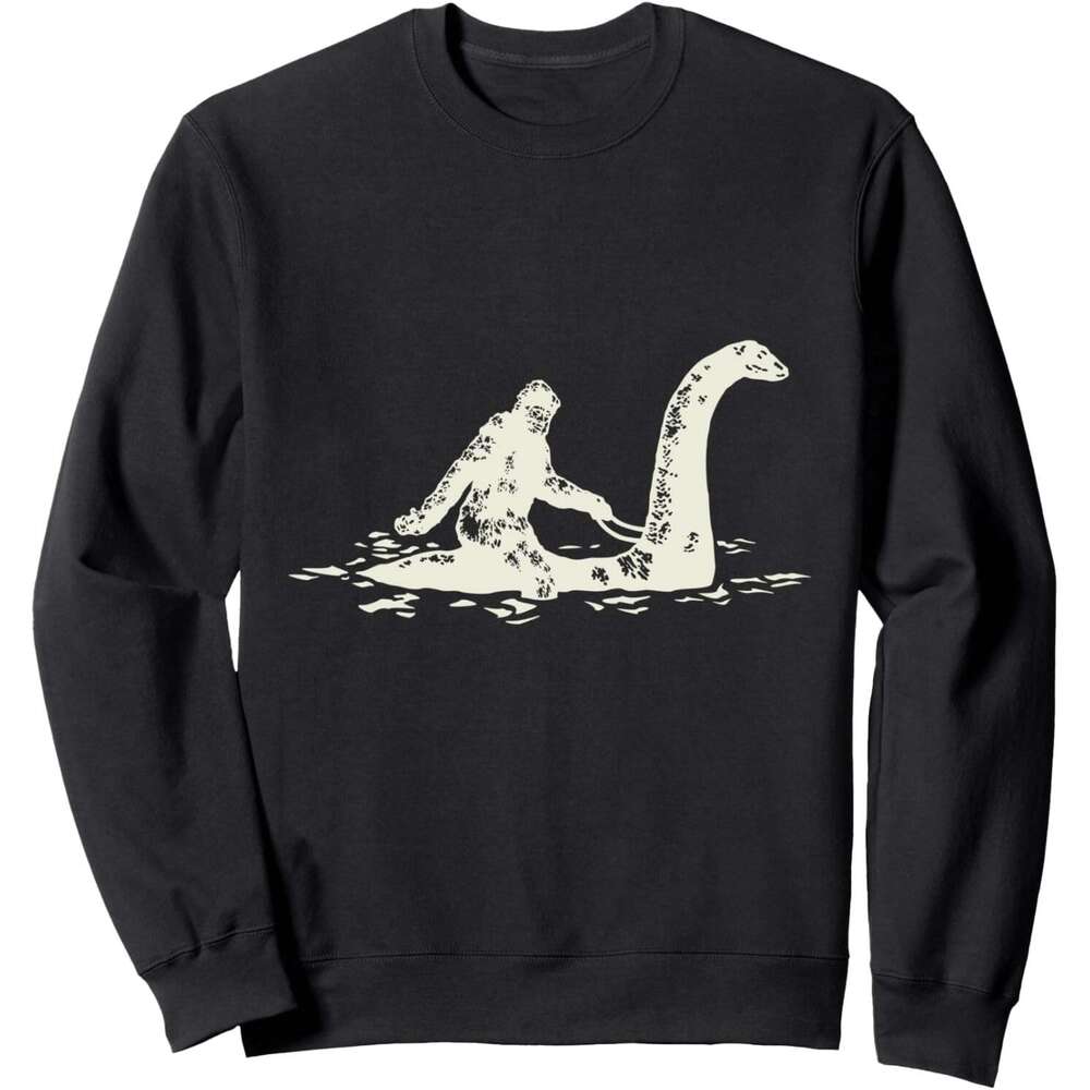 Long Sleeve Shirts for Men sweatshirt Bigfoot Sasquatch Riding The Loch Ness Monster Funny Sweatshirt T shirt Tee Streetwear Casual tops clothes
