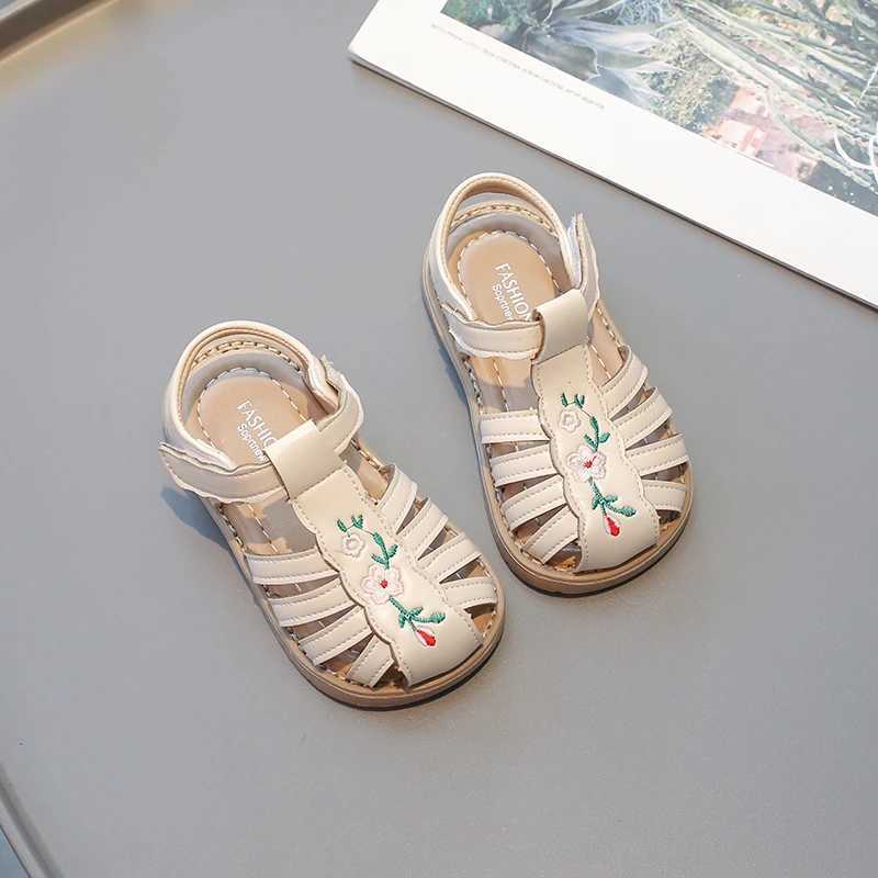 Summer girls sandals beige flower lightweight girls single shoes 0-6 years old fashionable girls sandals childrens shoes W240821