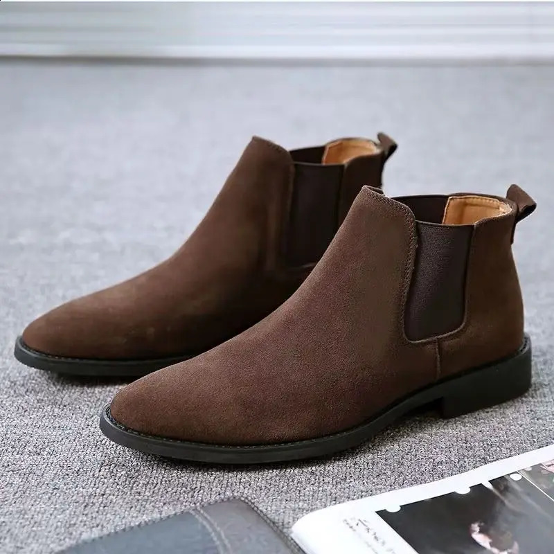 Mens Retro Classical Chelsea Boots Cow Suede Genuine Leather Men Fashion Ankle Boot Mens Casual Short Boots High-Top Shoes 250120
