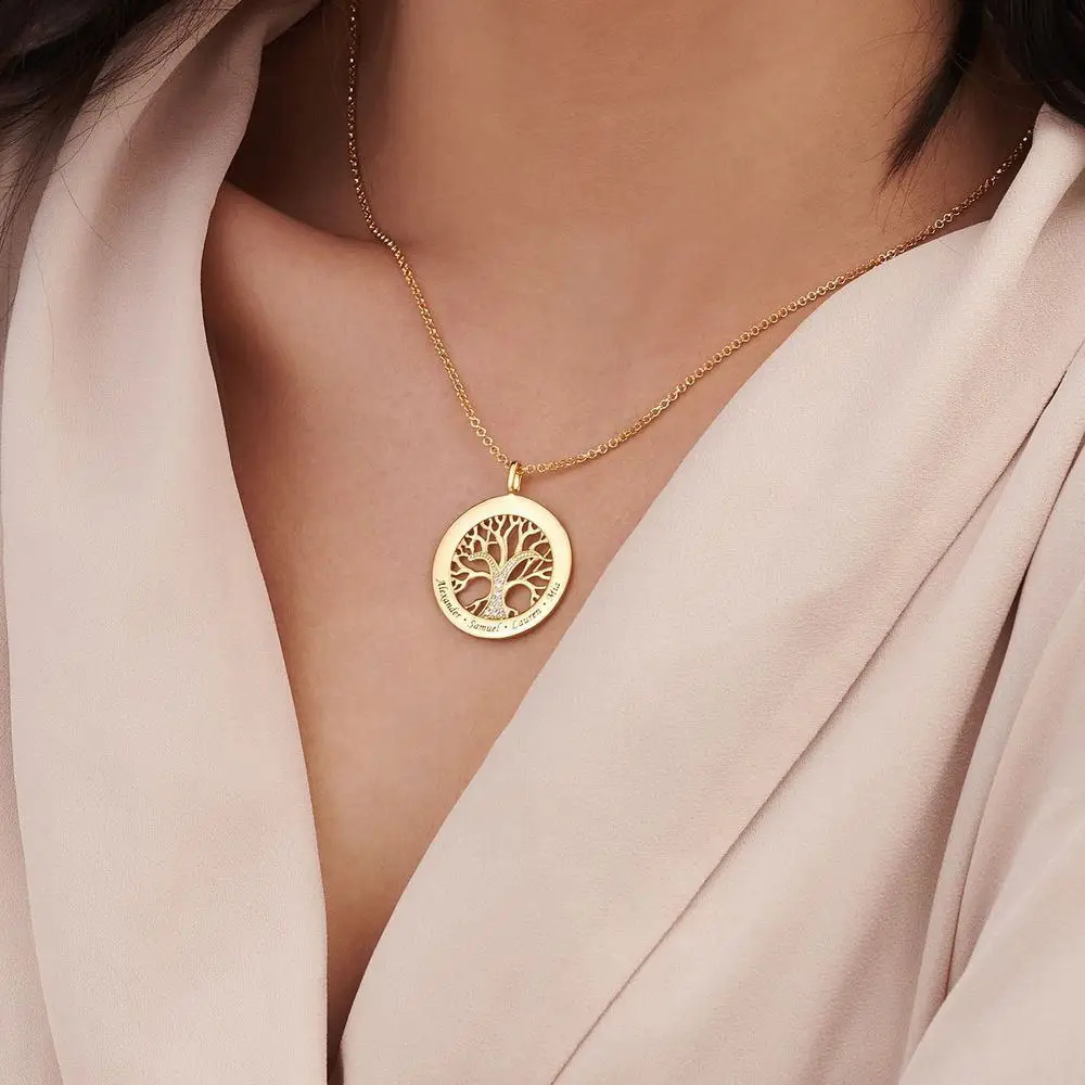 Stainless steel customized name necklace pendant Tree of Life personalized name board jewelry carving necklace family mother gift 240808