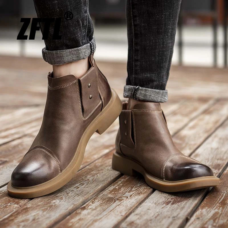 ZFTL mens Chelsea boots ankle boots retro leather mens casual basic boots English desert boots mens skate boots 240821