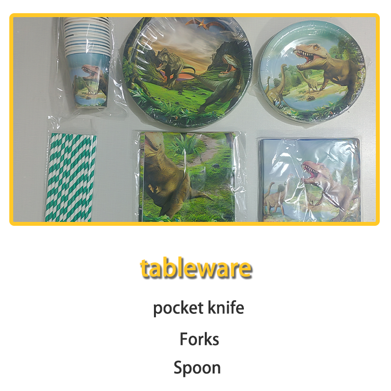 Dinosaur birthday decoration tableware set suitable for children and boys dinosaur themed party birthday supplies