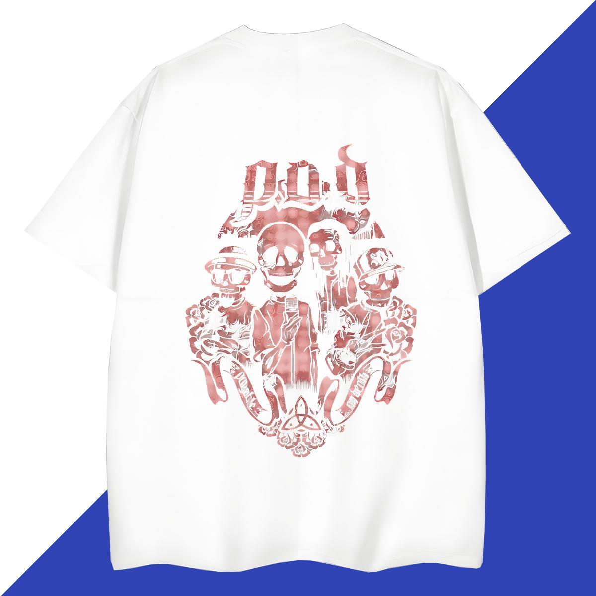 Classic Casual Mens Tshirts 230g 100% Cotton Casual Beach skull Pure Cotton Men T Shirts Loose Fit Graphic Tee Shirt