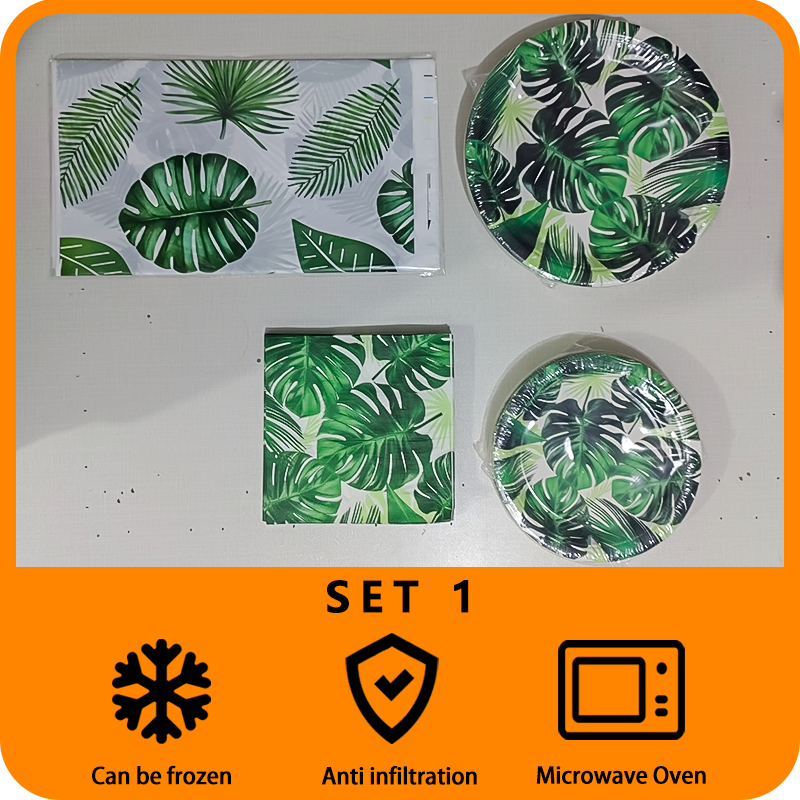 Turtle Back Leaf Birthday Decorative Tableware Set Suitable for Theme Party Birthday Supplies