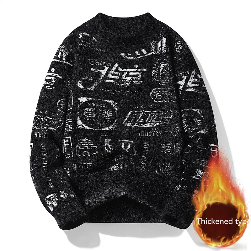 autumn and winter mens thick style fashionable comfortable warm casual long sleeved round neck knitted sweater 240821