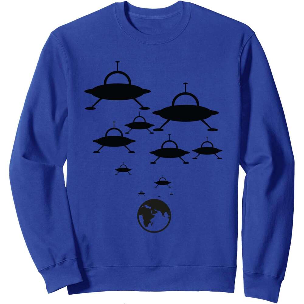 Long Sleeve Shirts for Men sweatshirt Alien Spaceships Landing On The Earth UFO Funny Gift Sweatshirt T shirt Tee Streetwear Casual tops clothes