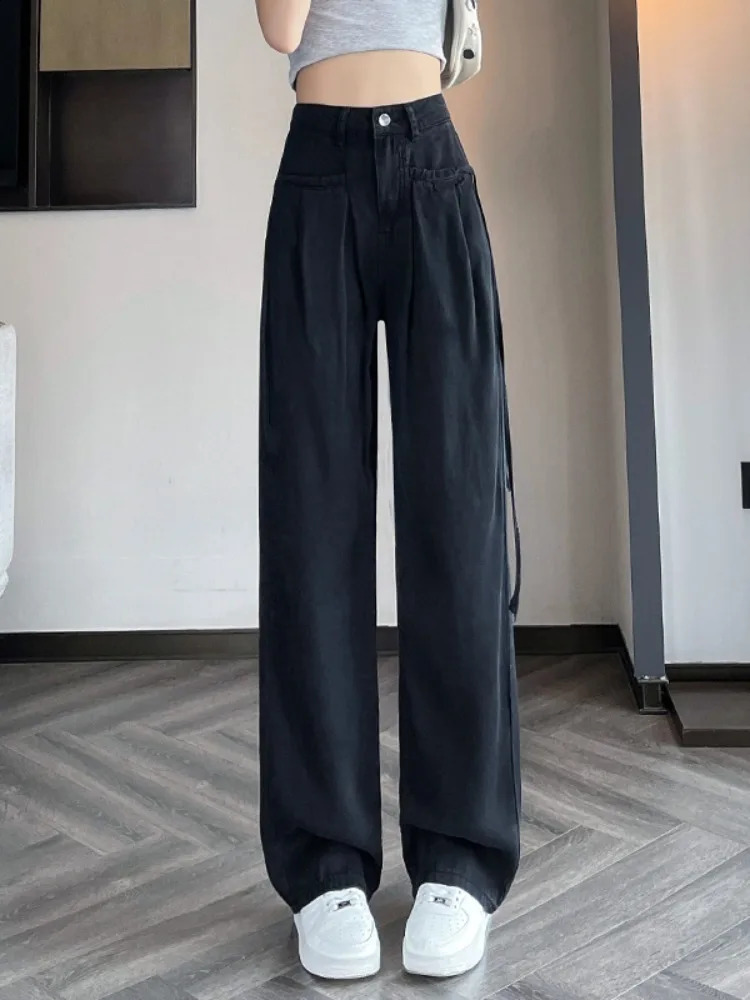 Wide Leg Straight Jeans Women Boyfriend Baggy High Waist Full Length Denim Pants 240821