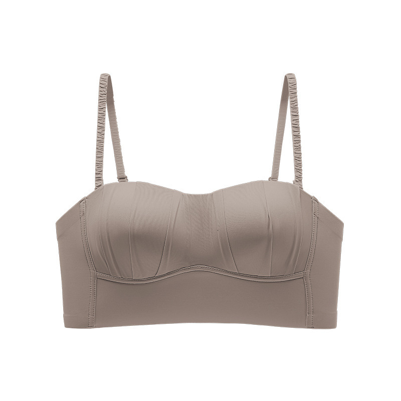 Strapless for women in summer, thin design with large small chest, gathered anti sagging, wrapped strapless, seamless and steel ring bra dongdumaoyi