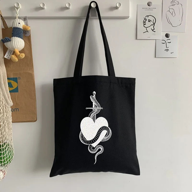 Gothic Spider Vintage Shopping Canvas Bag Women Bag Dark Snake Shopper Bag Casual Tote Women Shoulder Bags Bolsa Feminina 240821